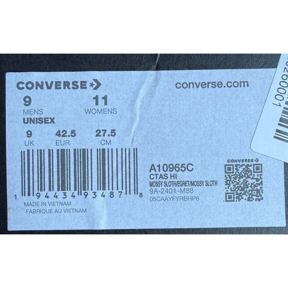 Converse Unisex Chuck Taylor All Star Hi Top Shoes Mossy Green Size 11W Or 9 Men - Picture 4 of 7